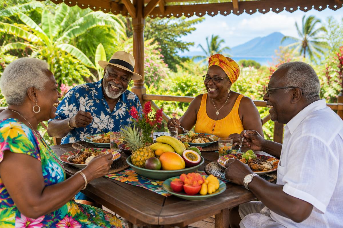 Seniors partageant un repas en Martinique